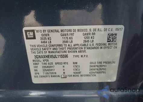 2018 Chevrolet Equinox Ls из США, поврежденный, VIN 3GNAXHEV9JL115596